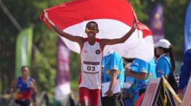 Medali Emas Marathon Sea Games kembali milik Indonesia, dipersembahkan oleh Lettu Agus Prayogo. (Foto Instagram.com/@agusprayogo21
