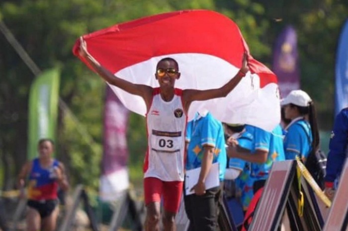 Medali Emas Marathon Sea Games kembali milik Indonesia, dipersembahkan oleh Lettu Agus Prayogo. (Foto Instagram.com/@agusprayogo21
