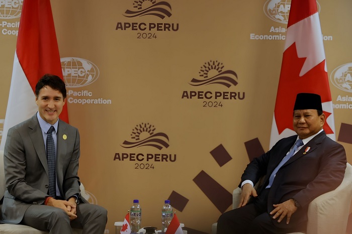 Presiden RI Prabowo Subianto bertemu dengan Perdana Menteri (PM) Kanada Justin Trudeau di ruang Sala Maranga, Loma Convention Center (LCC). (Dok. Tim Media Prabowo)