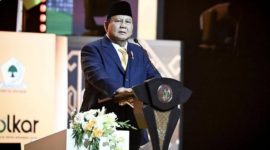 Presiden Prabowo Subianto dalam sambutannya di acara HUT Ke-60 Partai Golkar di Sentul International Convention Center, Bogor, Jawa Barat, Kamis (12/12/2024) malam. (Dok. Tim Komunikasi Prabowo Subianto)