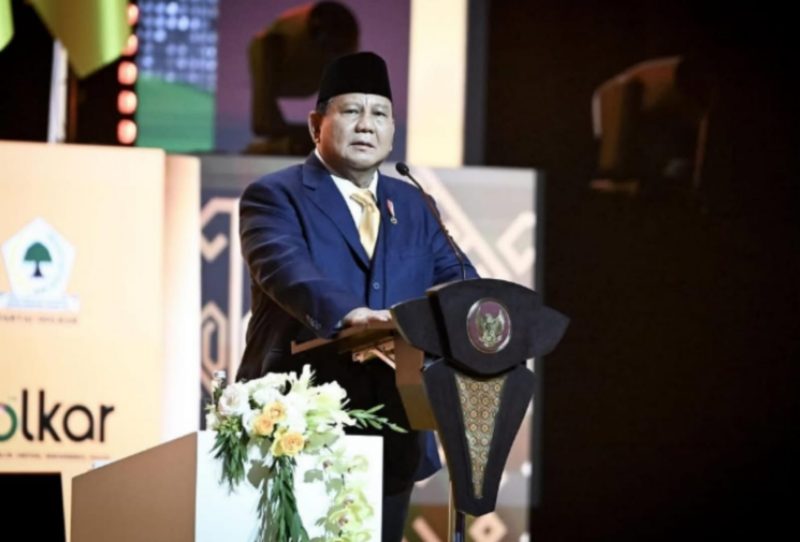 Presiden Prabowo Subianto dalam sambutannya di acara HUT Ke-60 Partai Golkar di Sentul International Convention Center, Bogor, Jawa Barat, Kamis (12/12/2024) malam. (Dok. Tim Komunikasi Prabowo Subianto)