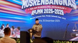 Presiden Prabowo Subianto berpidato di Musyawarah Perencanaan Pembangunan Nasional (Musrembangnas), Rencana Pembangunan Jangka Menengah Nasional tahun 2025 di gedung Bappenas, Senin (30/12/2024). (Dok. TIm Media Prabowo)