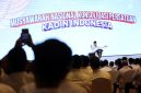 Presiden Prabowo Subianto saat menghadiri Musyawarah Nasional konsolidasi persatuan Kamar Dagang dan Industri (Kadin) Indonesia di Ritz-Carlton Mega Kuningan, Jakarta Selatan pada Kamis (16/1/2025). (Dok. Tim Media Prabowo Subianto)