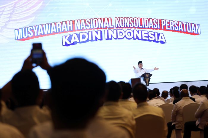 Presiden Prabowo Subianto saat menghadiri Musyawarah Nasional konsolidasi persatuan Kamar Dagang dan Industri (Kadin) Indonesia di Ritz-Carlton Mega Kuningan, Jakarta Selatan pada Kamis (16/1/2025). (Dok. Tim Media Prabowo Subianto)