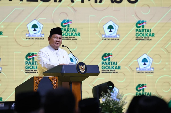 Presiden RI Prabowo Subianto saatmemperingati HUT ke-61 Partai Golkar di Istora Senayan, Jakarta. (Dok. Tim Media Prabowo)
